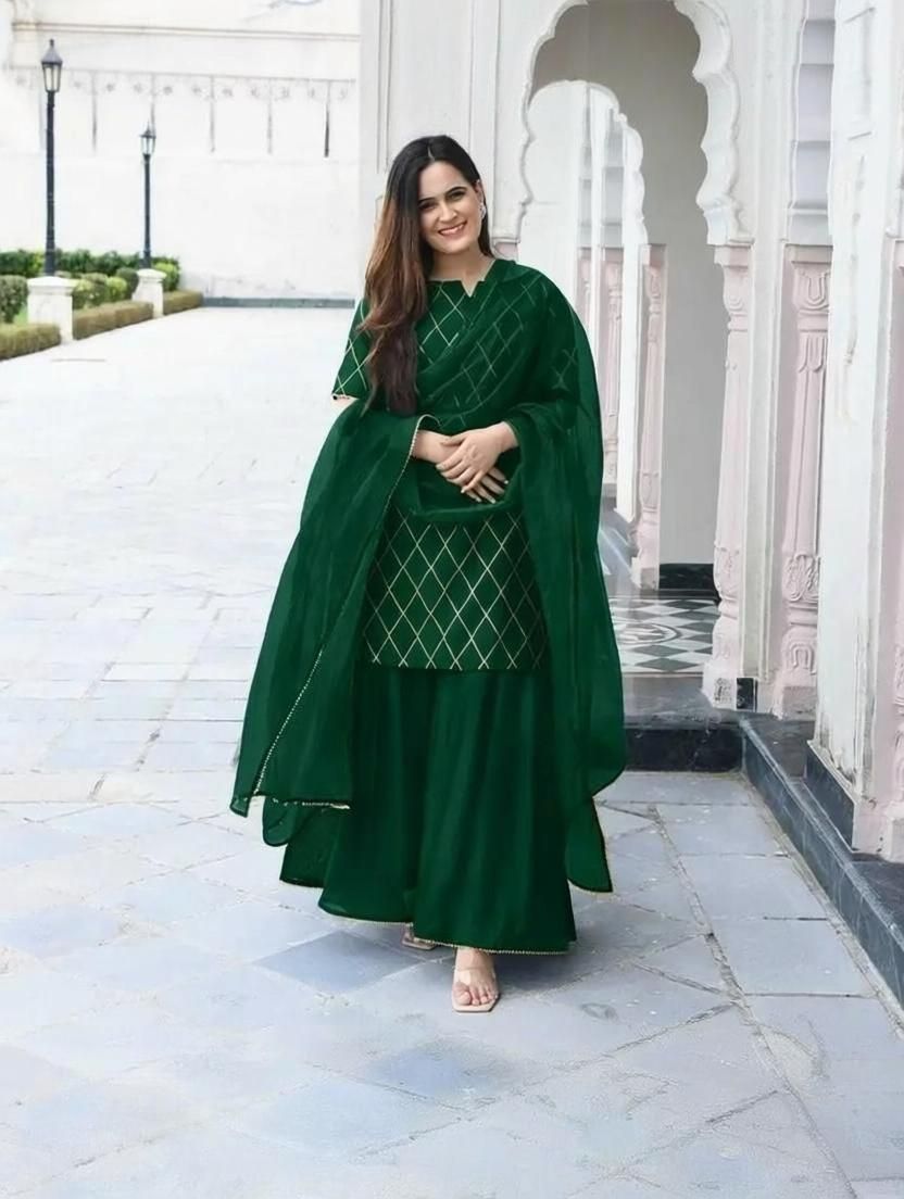 Women Cotton Rayon Kurti Palazzo Dupatta Set-image-2
