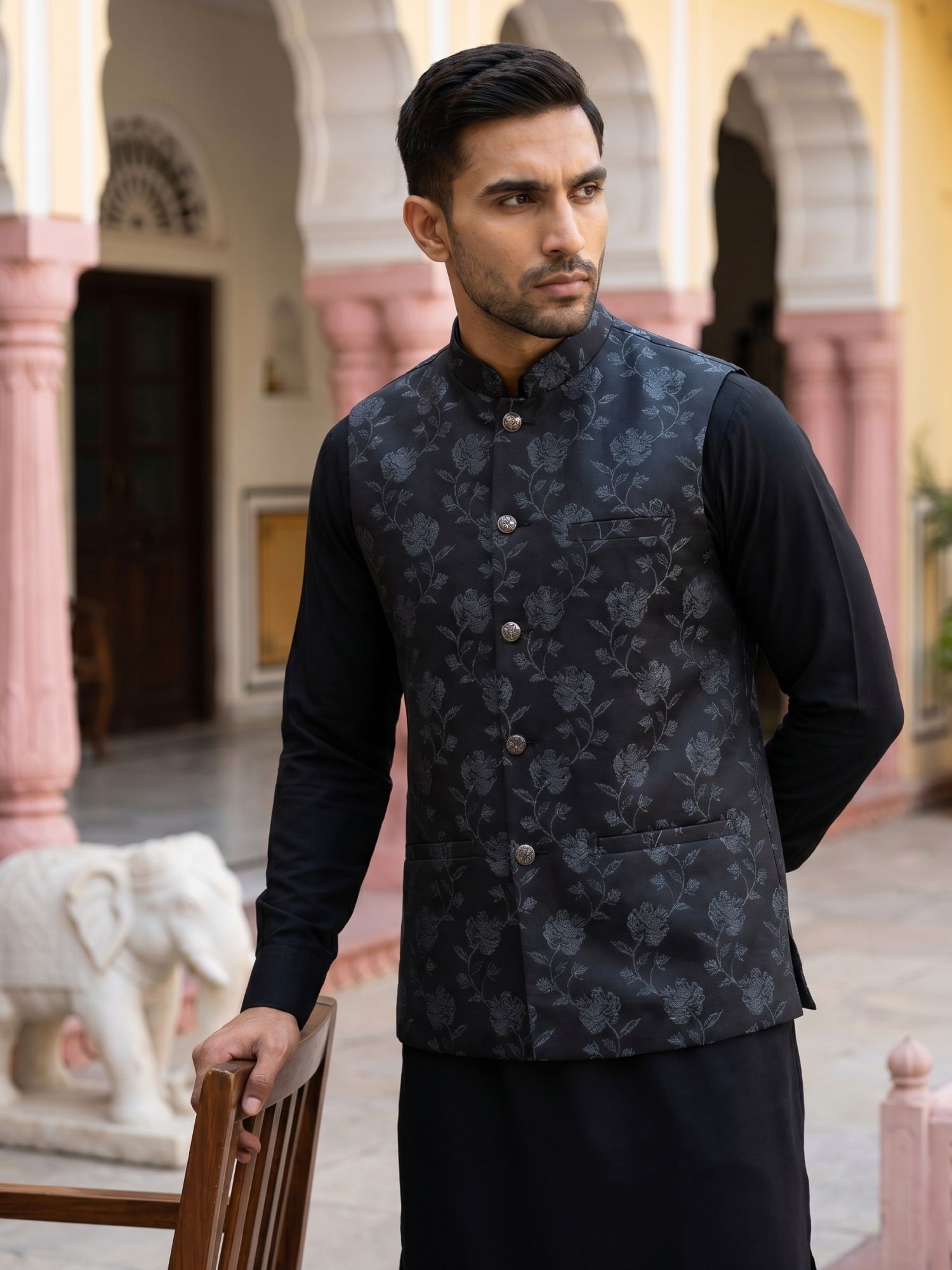 jompers Men Floral Print Ethnic Jacket-picture-12