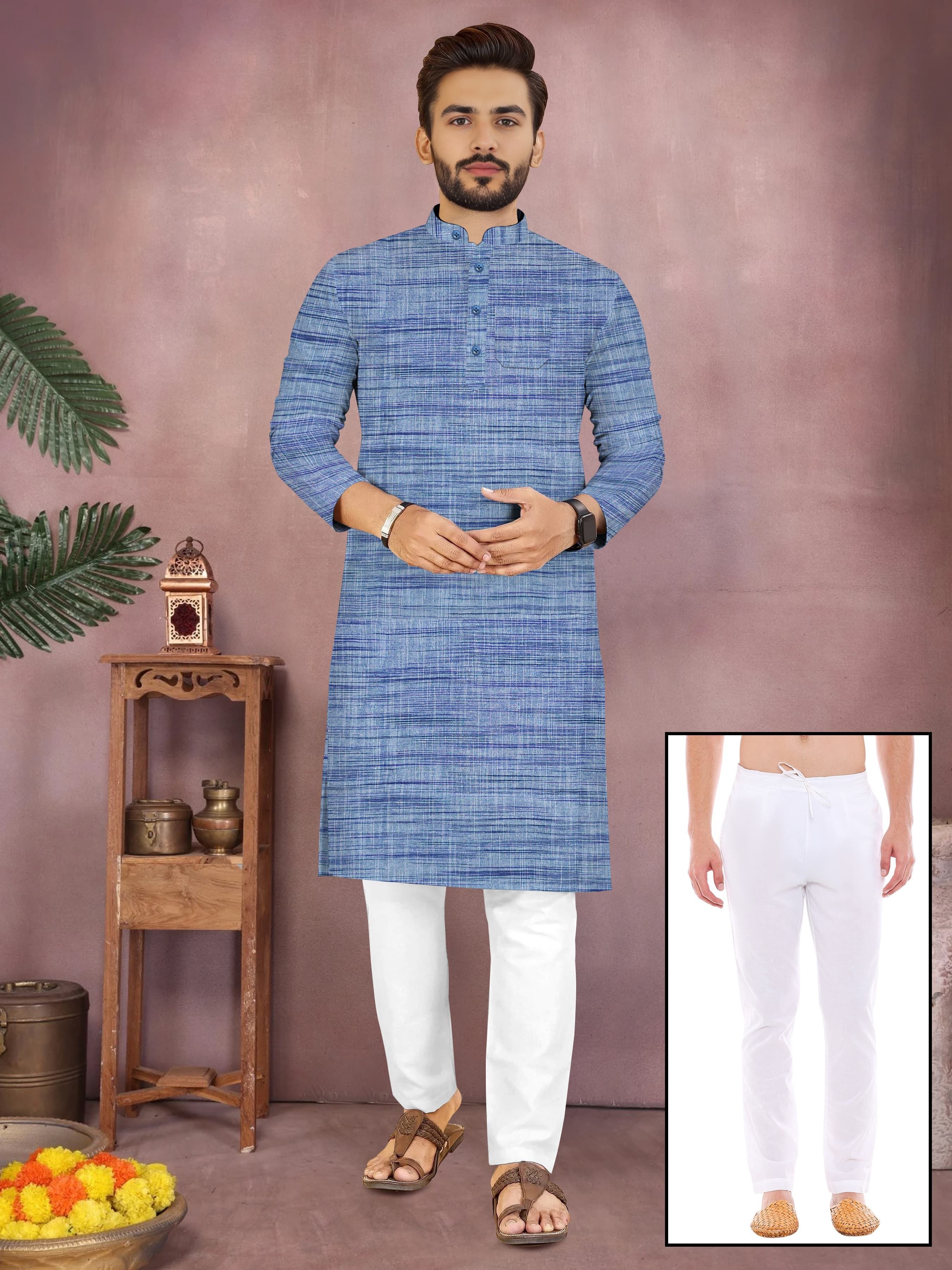 Men Khadi Cotton Kurta Pyjama Set-image-21