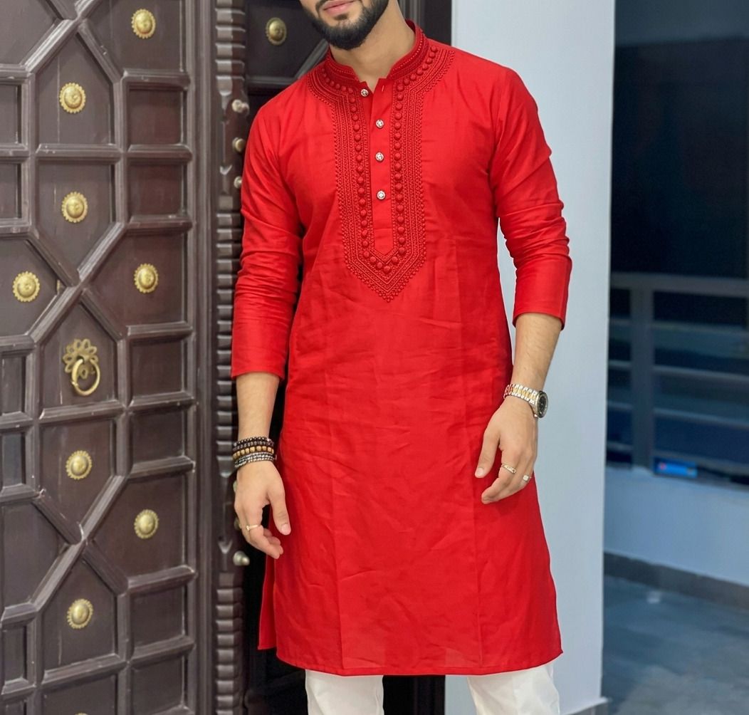 pushpa chikan industries Men Cotton Blend Kurta Pyjama Set-picture-12