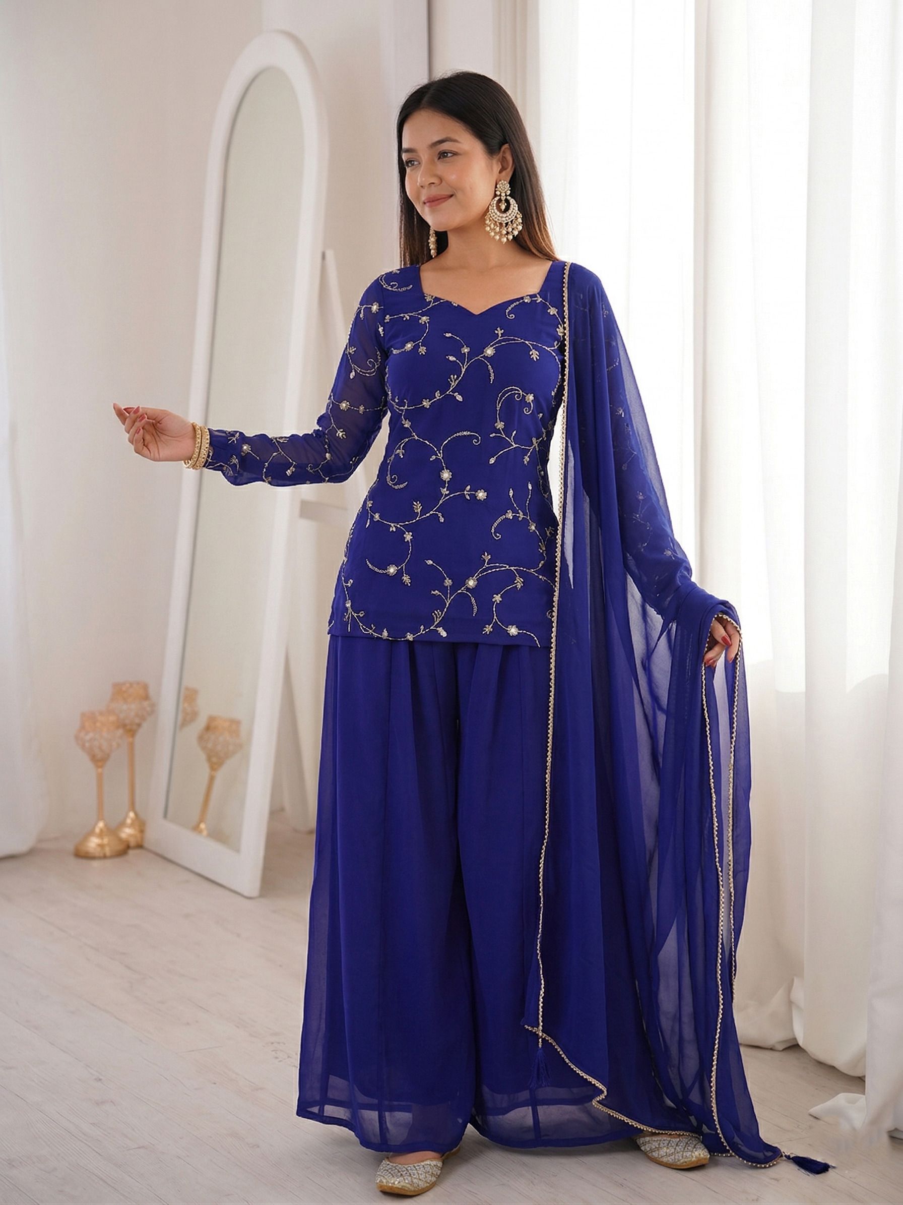 mokosh Women Georgette Kurta Palazzo Dupatta Set-picture-29
