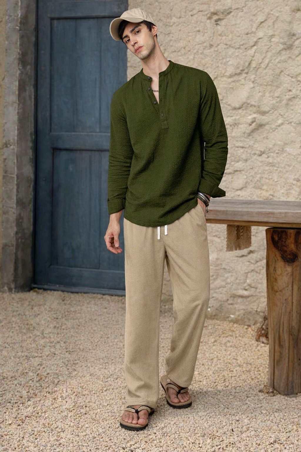 combraided Men Cotton Blend Kurti Pyjama Set-picture-36