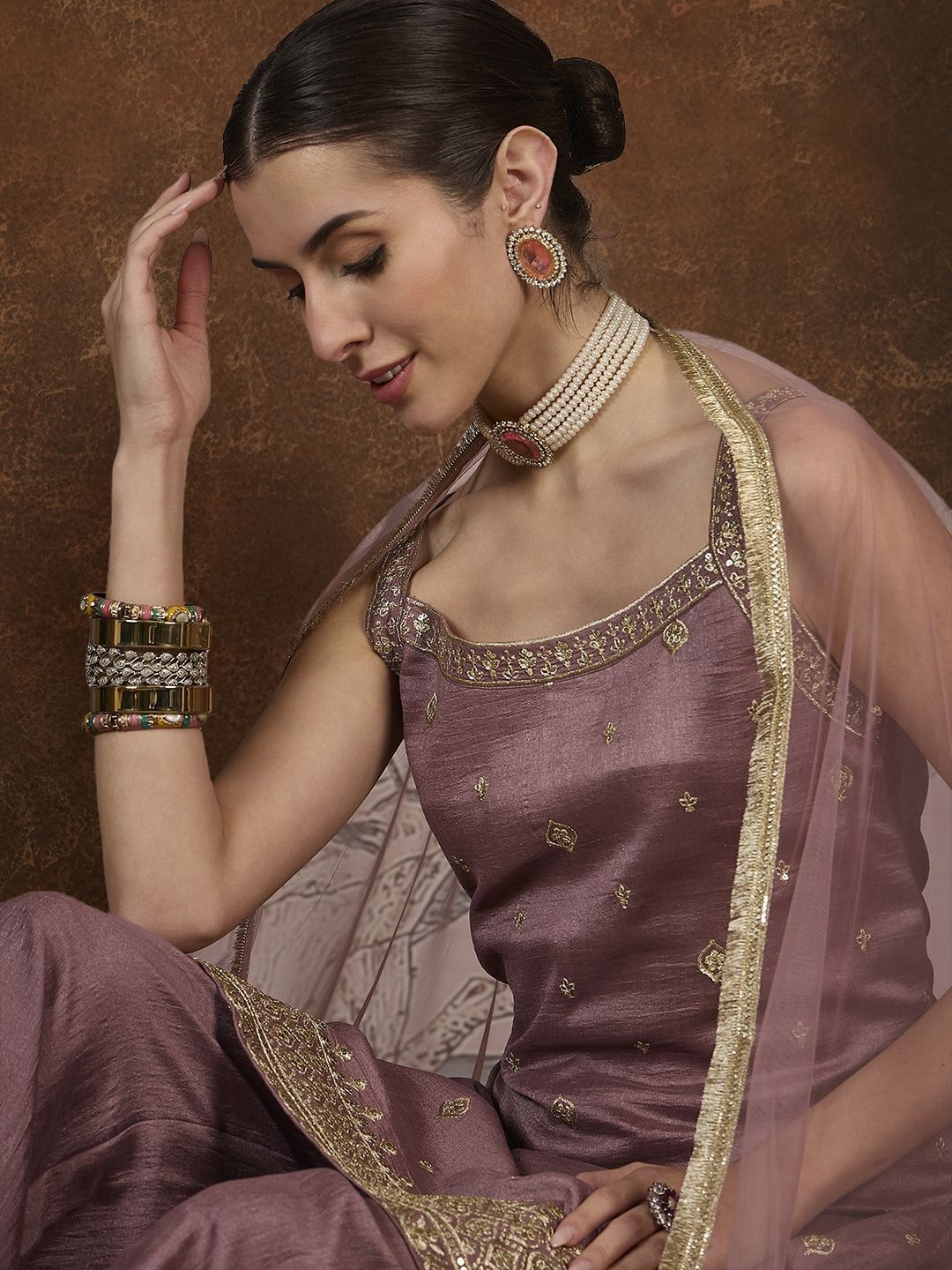 Women Silk Blend Kurta Palazzo Dupatta Set-image-37