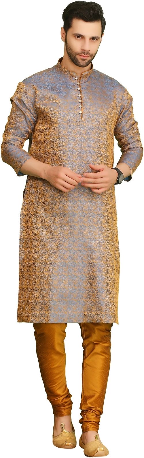 Men Jacquard Kurta Pyjama Set-image-14