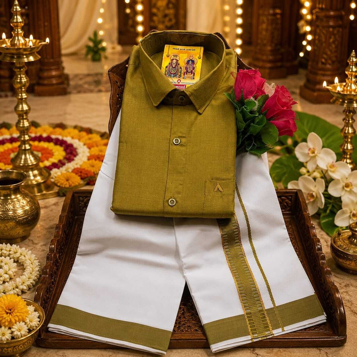 Men Pure Cotton Shirt Dhoti Set-image-9