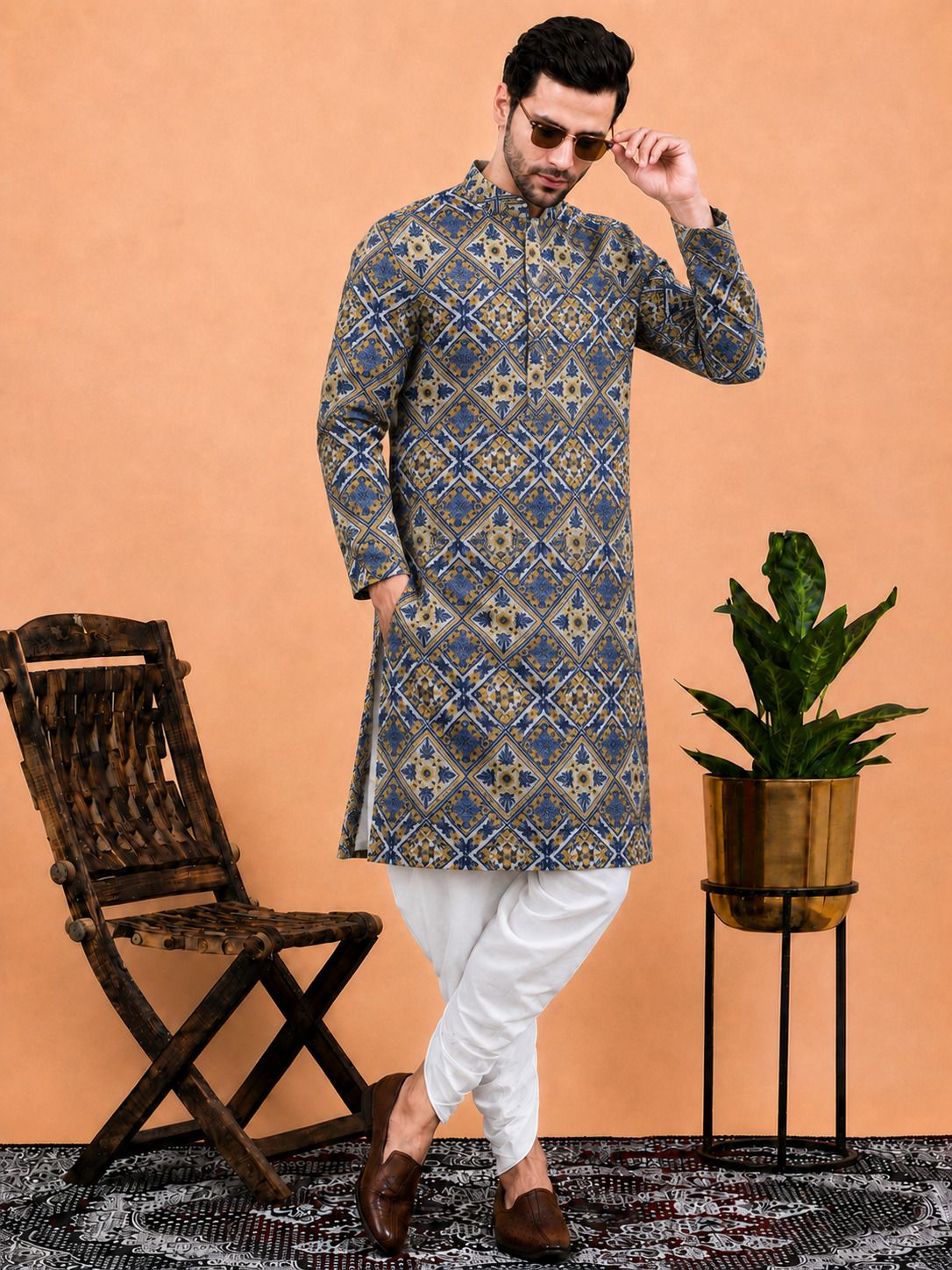 Men Cotton Rayon Kurta Dhoti Set-image-38