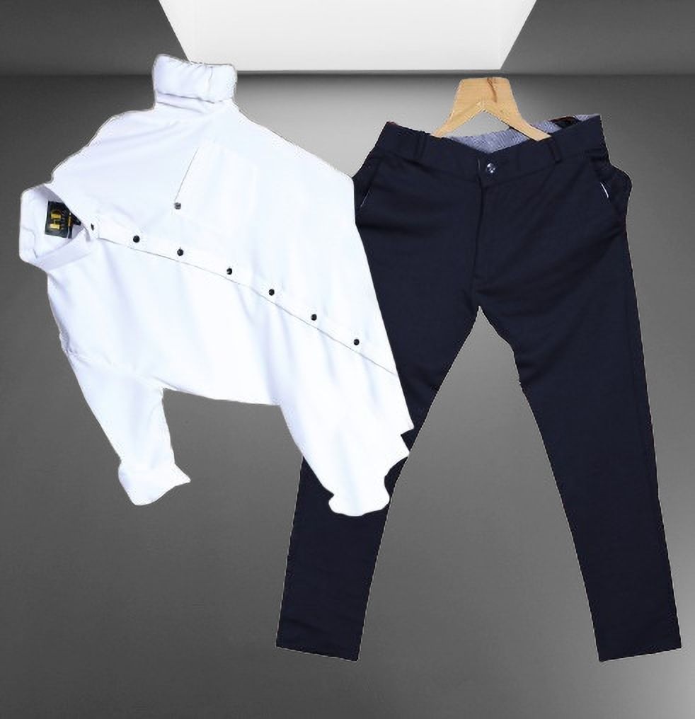 Men Cotton Blend Shirt Pant Set