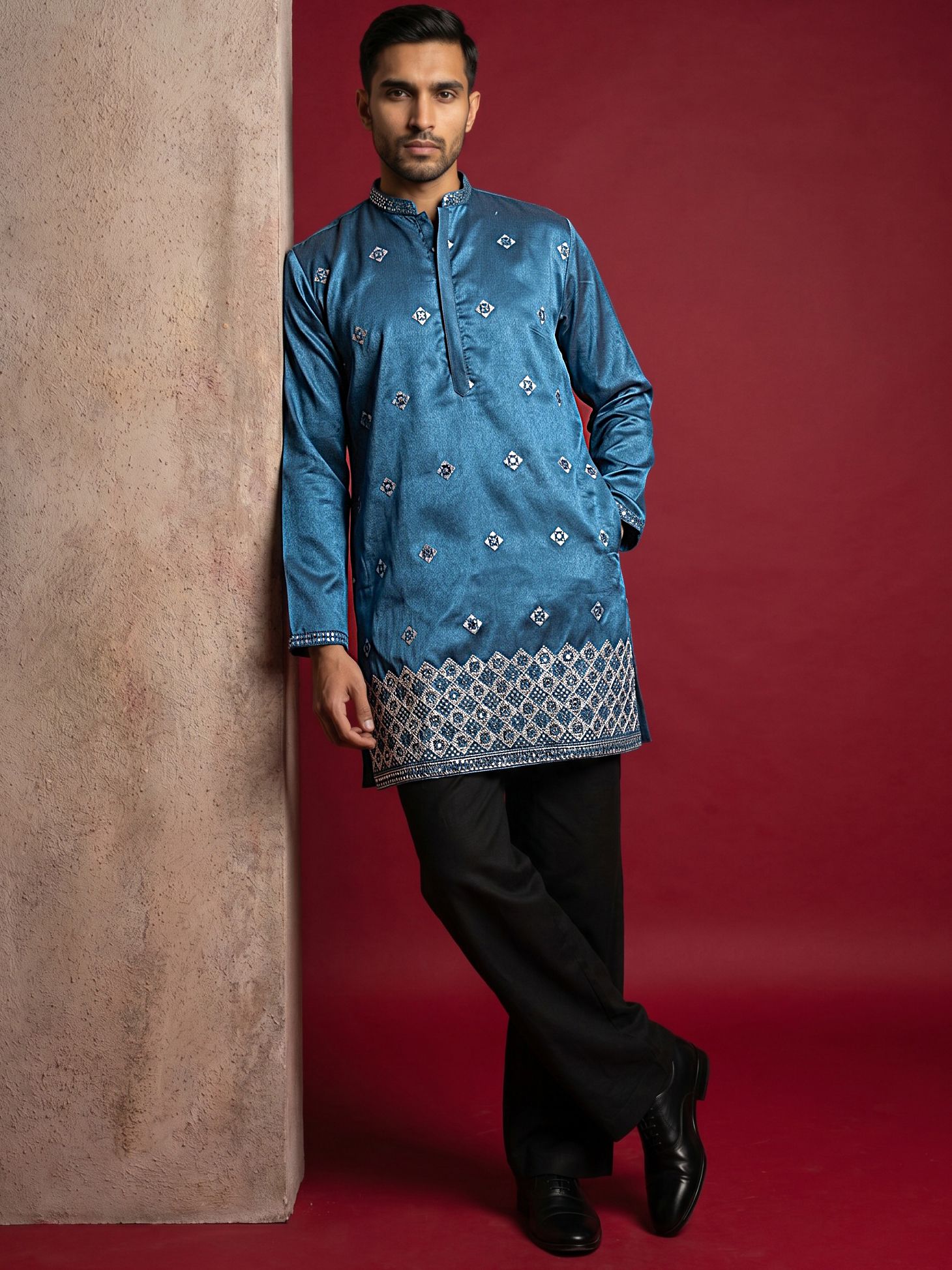 jompers Men Silk Blend Kurta Pyjama Set-picture-19