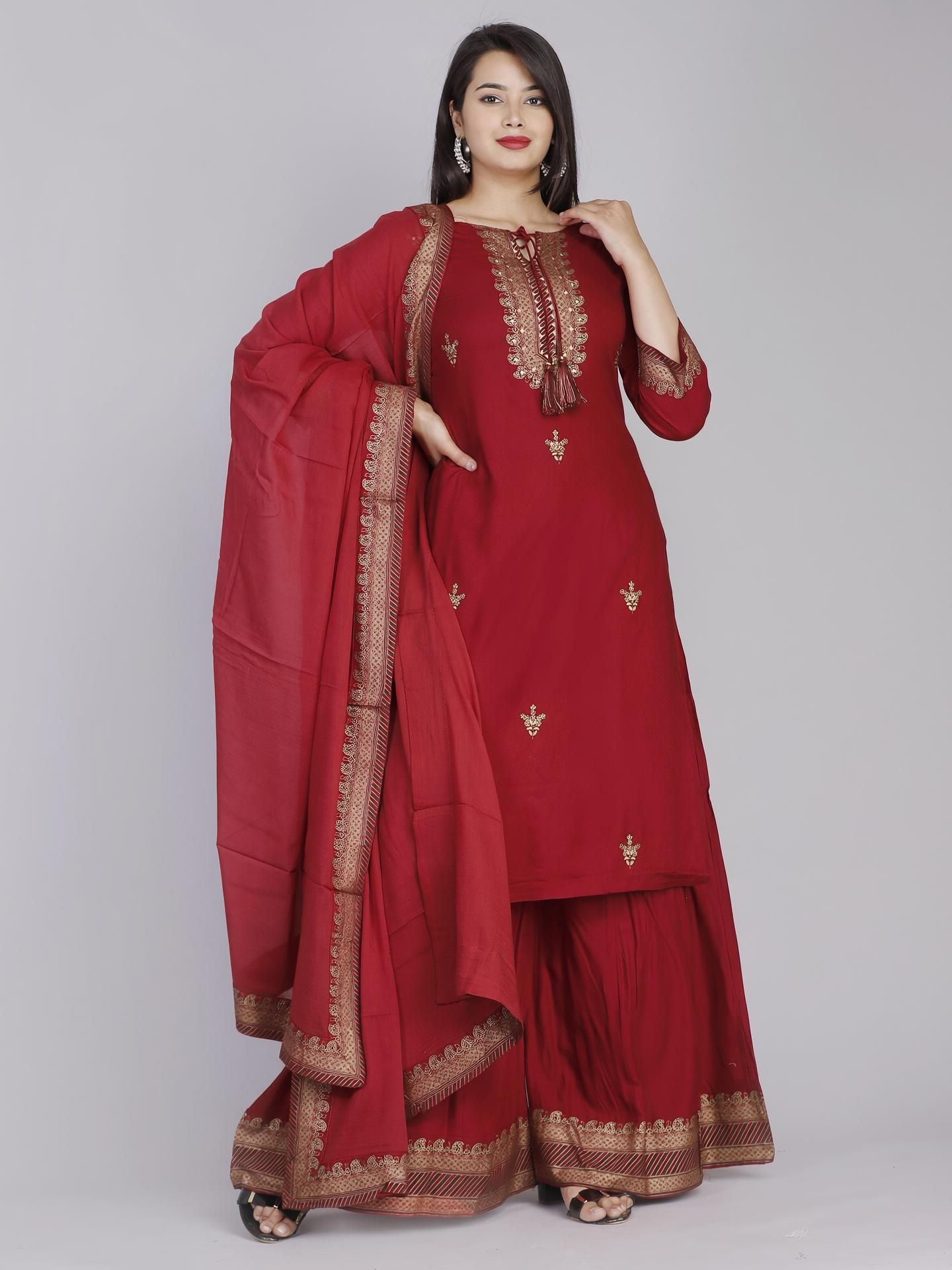 Women Viscose Rayon Kurta Palazzo Dupatta Set-image-43