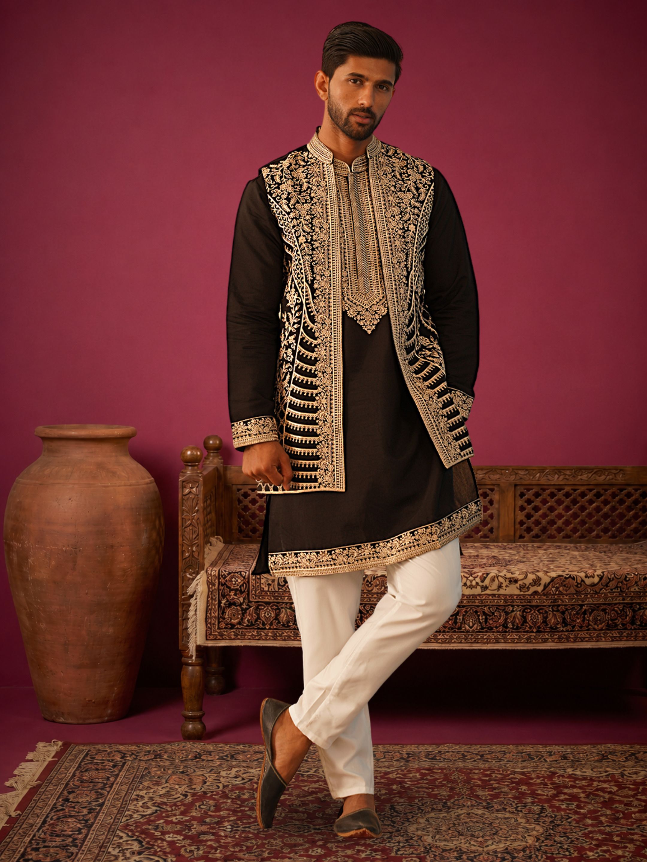 jompers Men Cotton Blend Kurta Pyjama Ethnic Jacket Set-picture-43