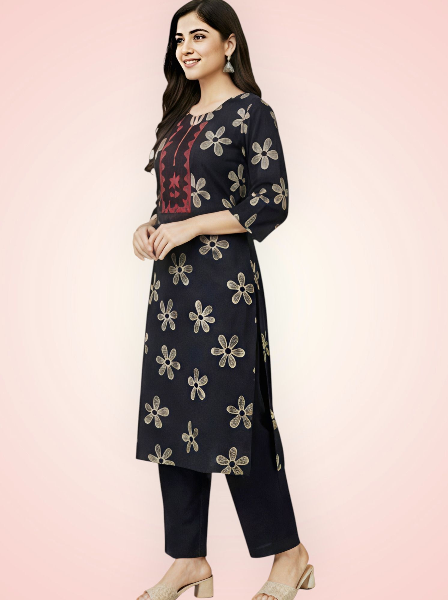 Women Cotton Blend Kurta Pyjama Set-image-48