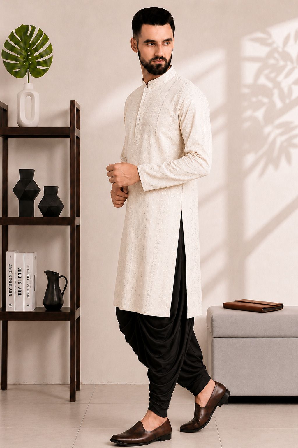Men Cotton Rayon Kurta Dhoti Set-image-27