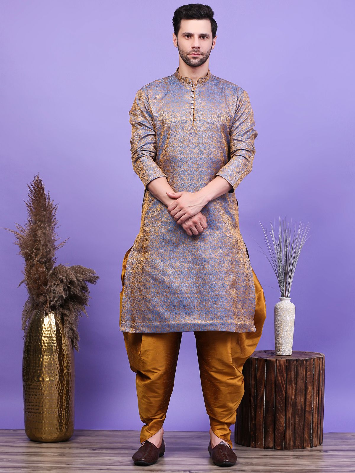 Men Jacquard Kurta Dhoti Pant Set-image-21