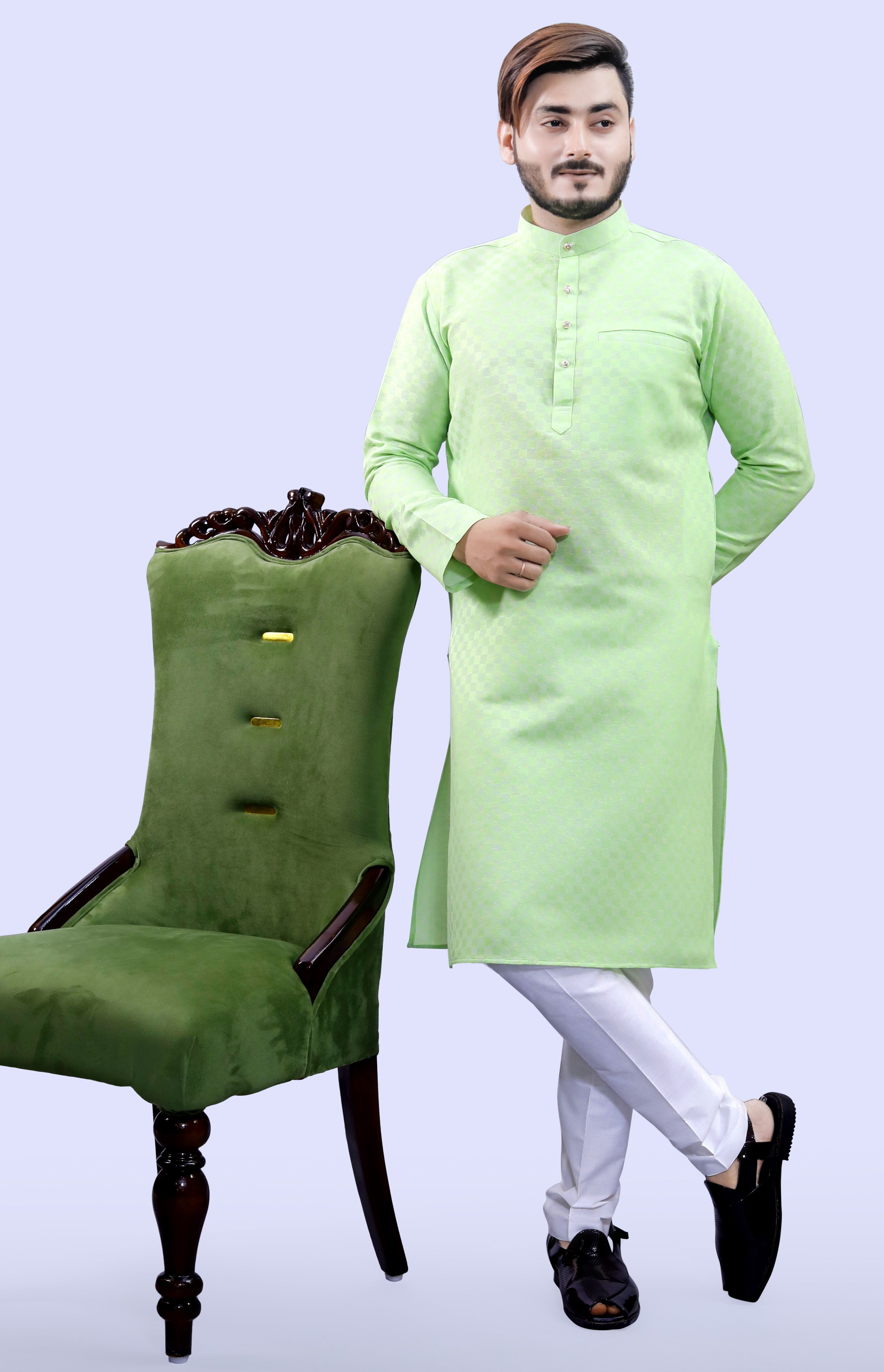 Men Cotton Blend Kurta Pyjama Set