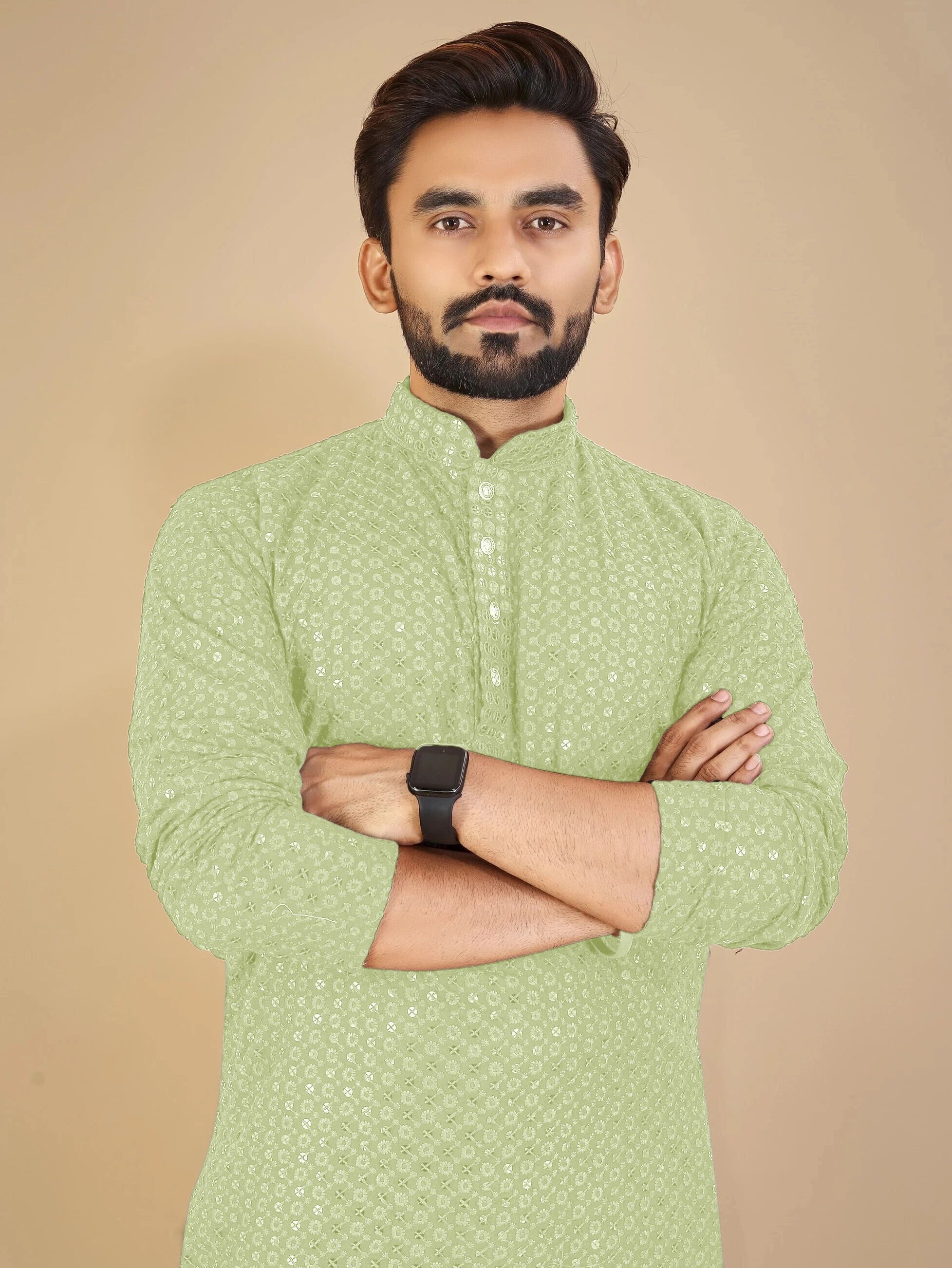 Men Embroidered Viscose Rayon, Cotton Blend Straight Kurta