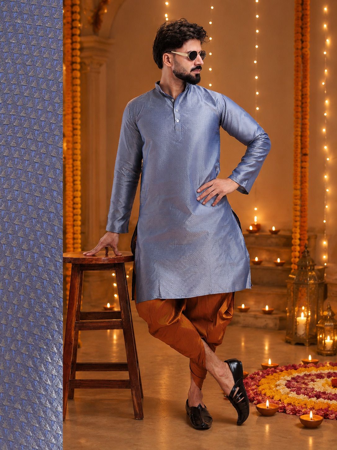 tsarina Men Cotton Silk Kurta Dhoti Pant Set-picture-41