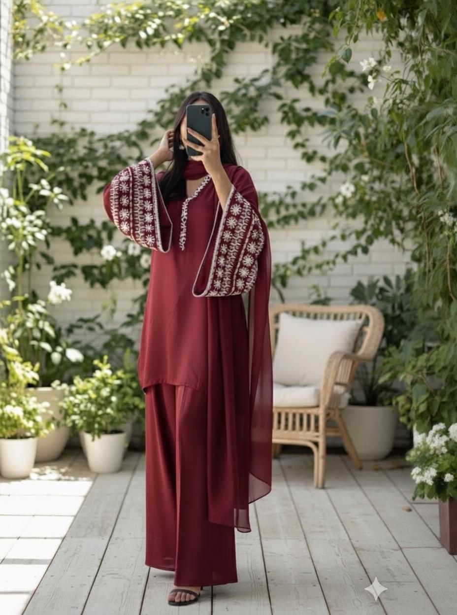 w e a r i a l Women Satin Kurta Palazzo Dupatta Set-picture-15