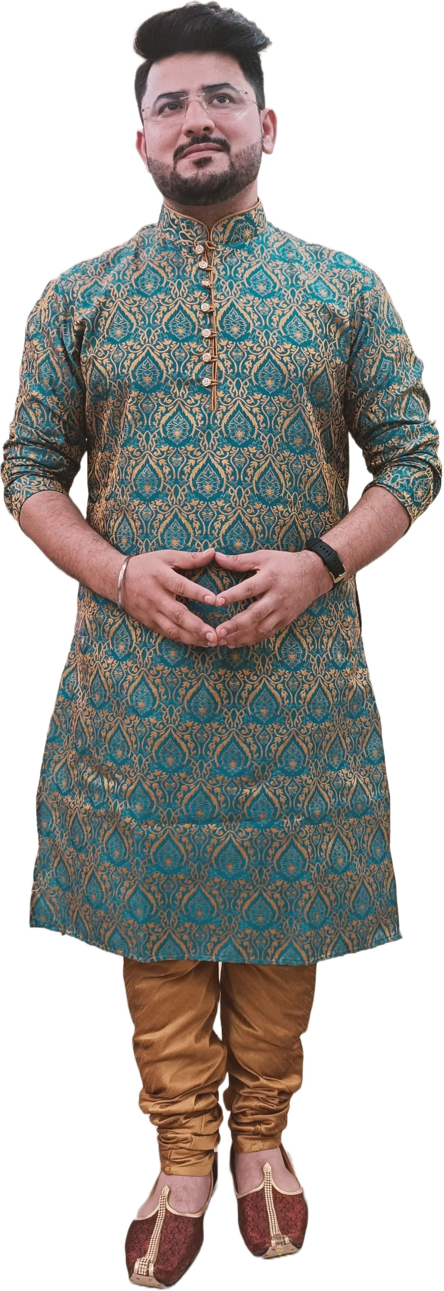 Men Jacquard Kurta Pyjama Set-image-20