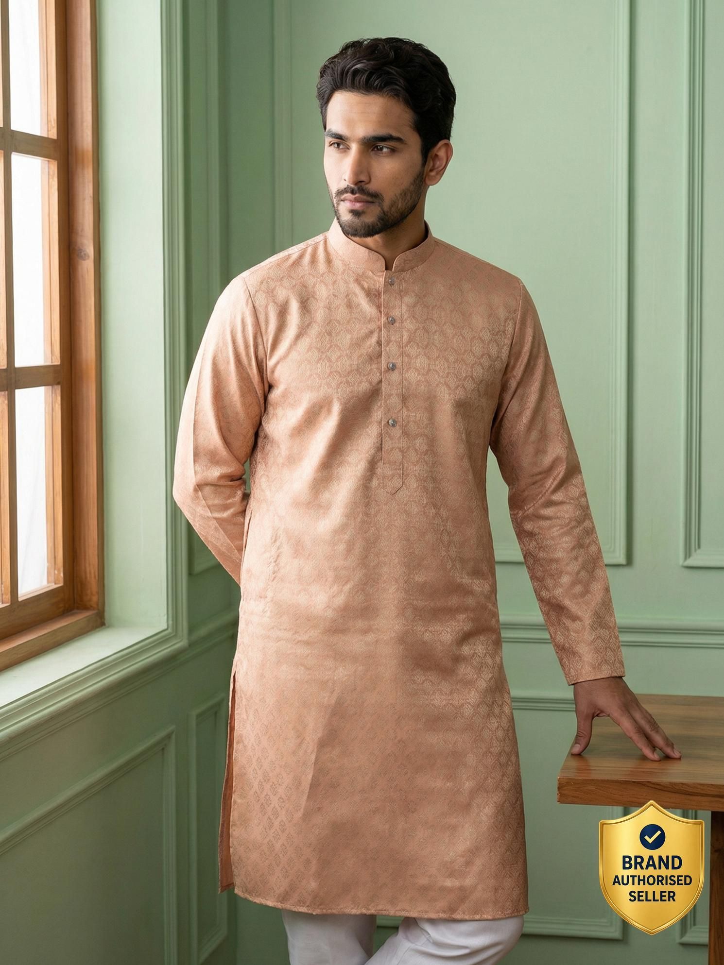 Men Cotton Blend Kurta Pyjama Set-image-24