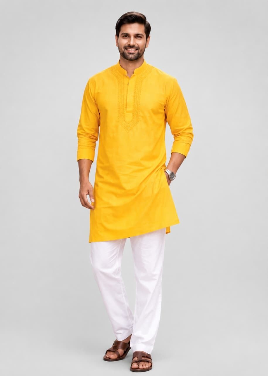 ss chikan art Men Cotton Blend Kurta Pyjama Set-picture-43