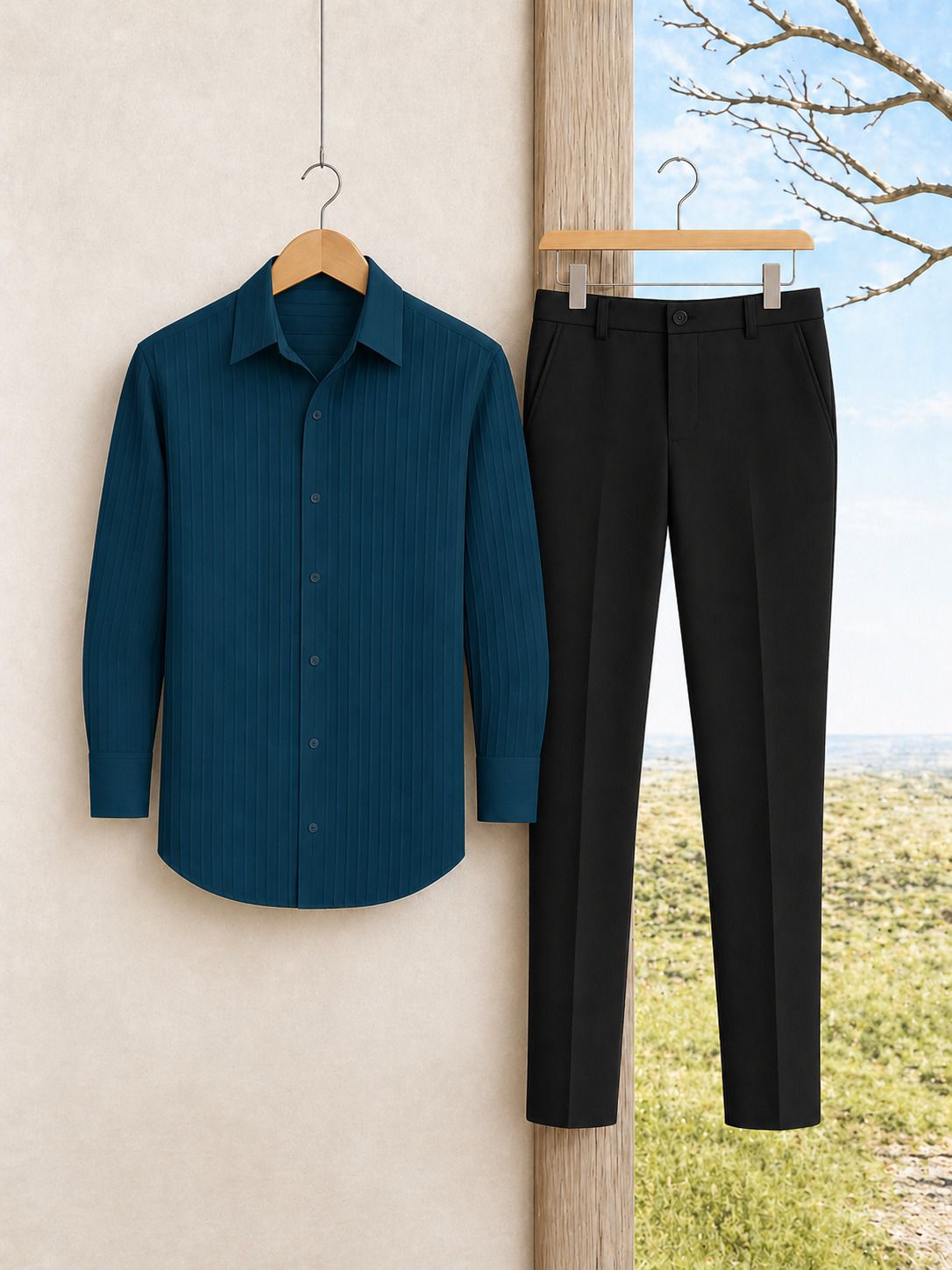 Men Cotton Blend Shirt Pant Set-image-48