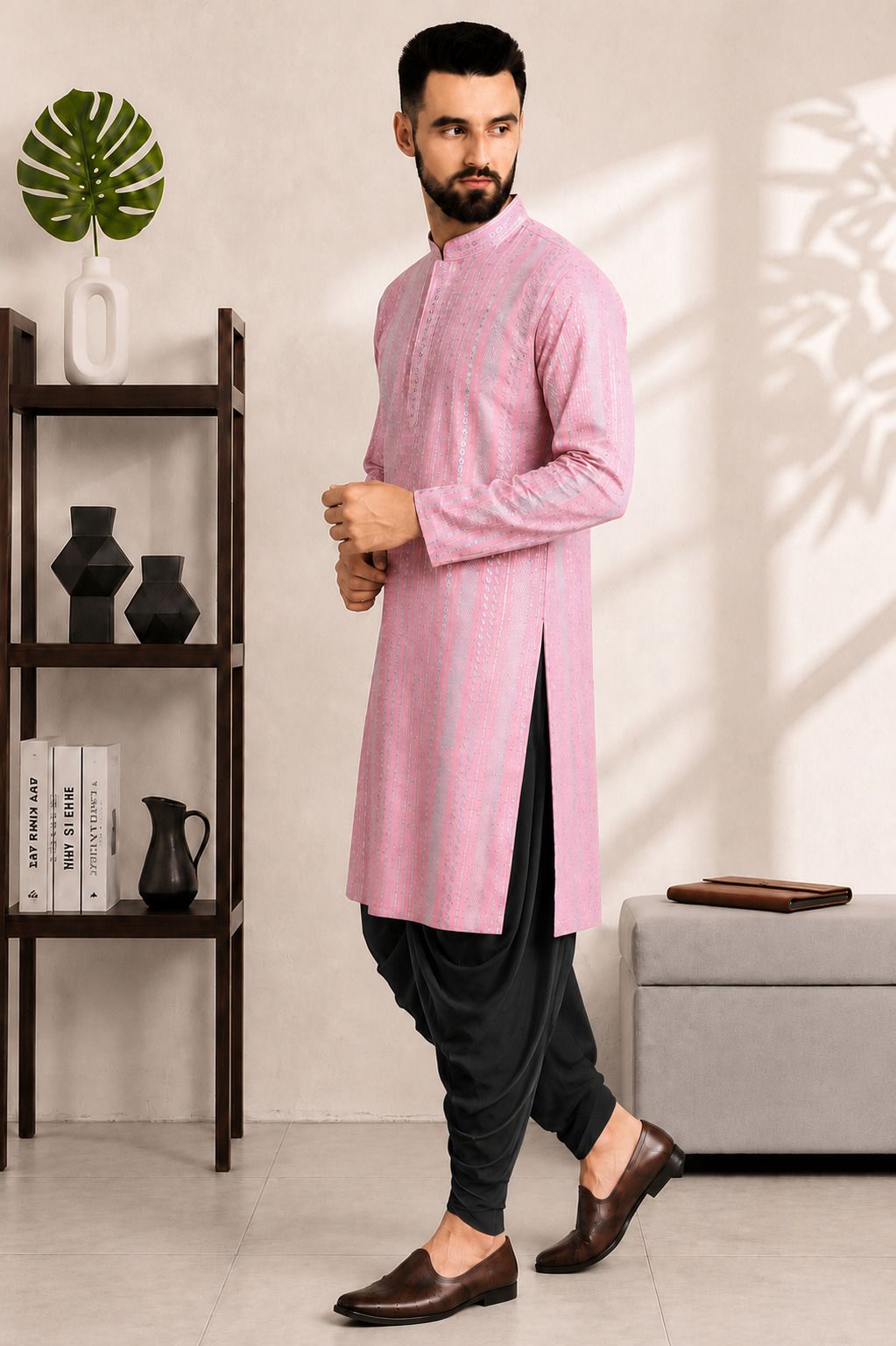 Men Cotton Rayon Kurta Dhoti Set-image-26