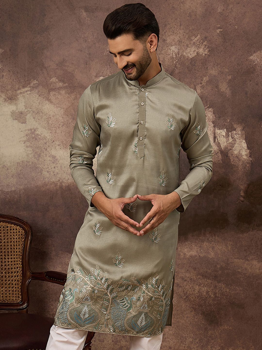 Men Silk Blend Kurta Pant Set-image-26