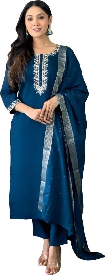 abc Women Cotton Blend Kurta Pant Dupatta Set-picture-35