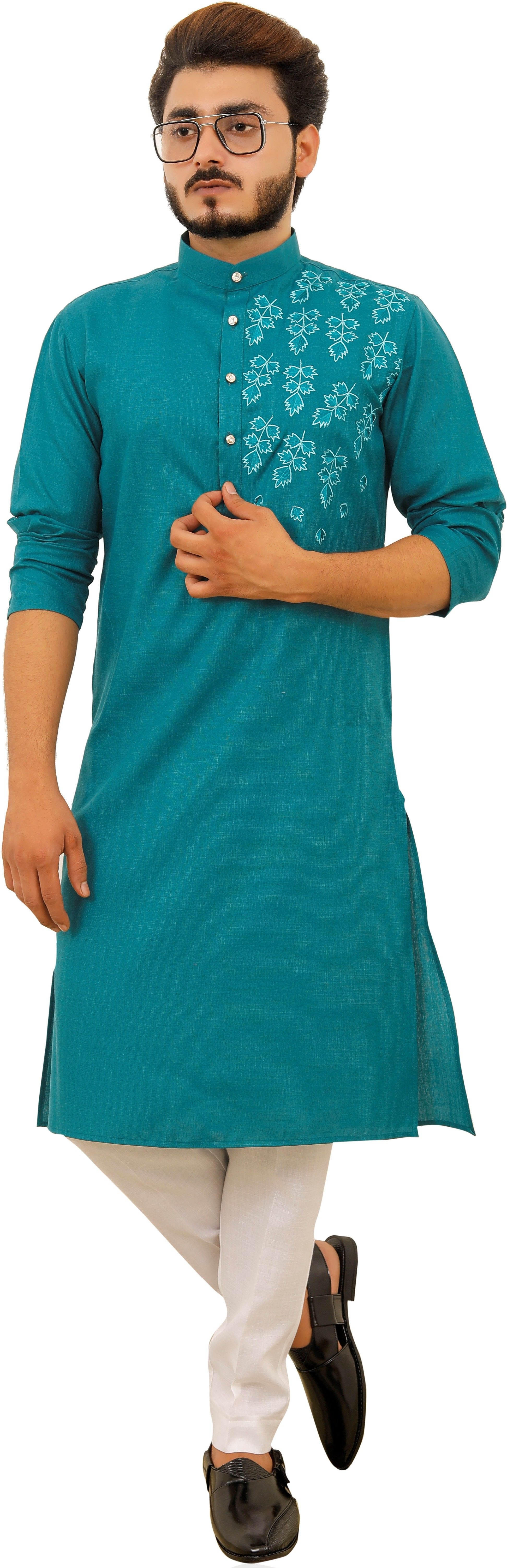 Men Cotton Blend Kurta Pyjama Set-image-21