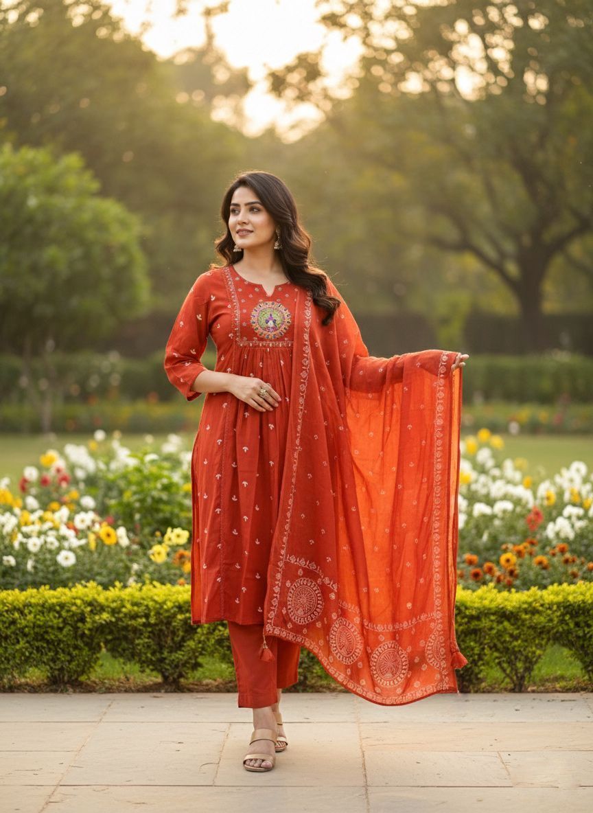 Anarkali Kurta Pant With Dupatta Set Printed Kurta, Trouser/Pant & Dupatta Set-image-18