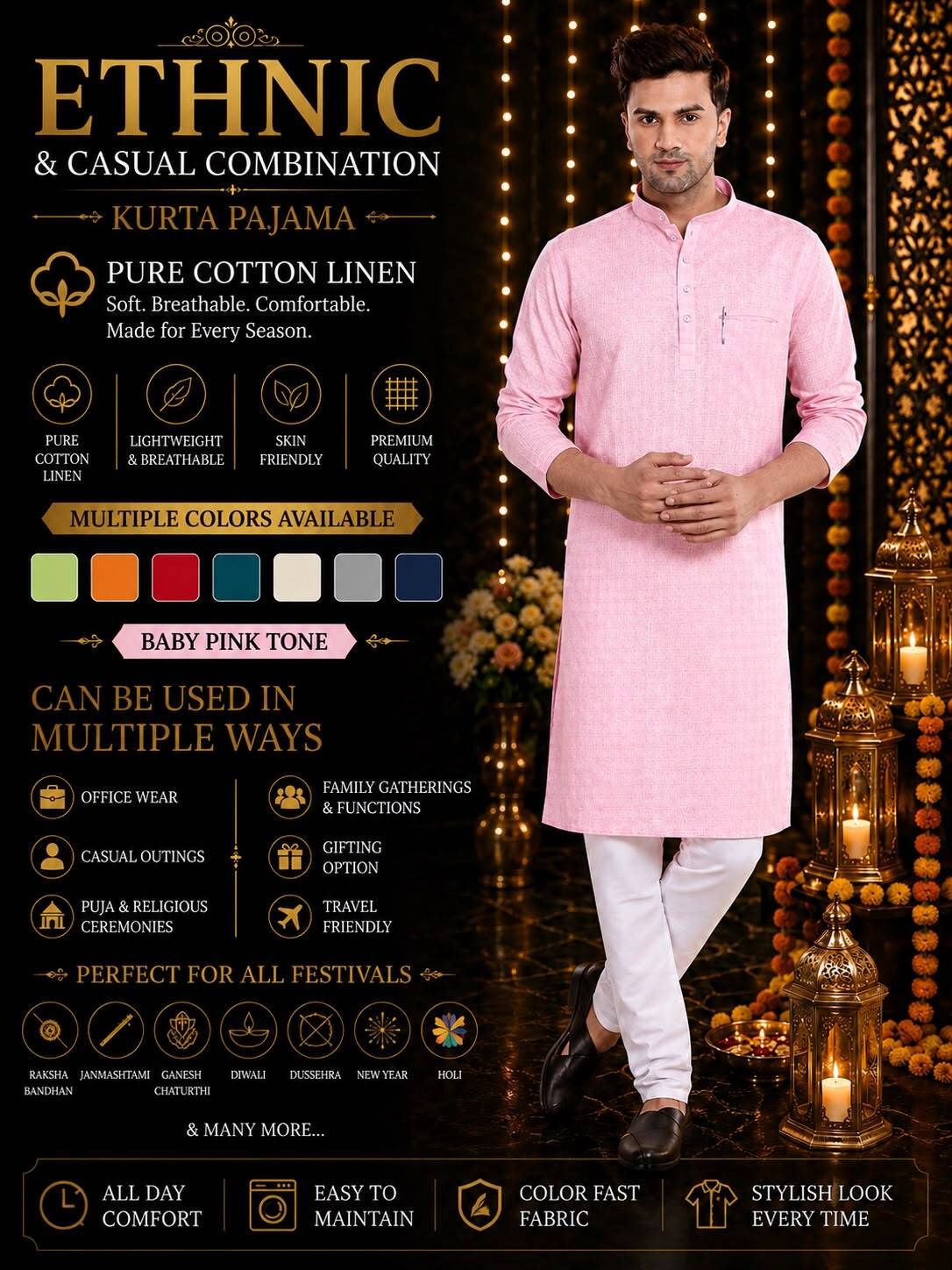 larwa Men Cotton Blend Kurta Pyjama Set-picture-40