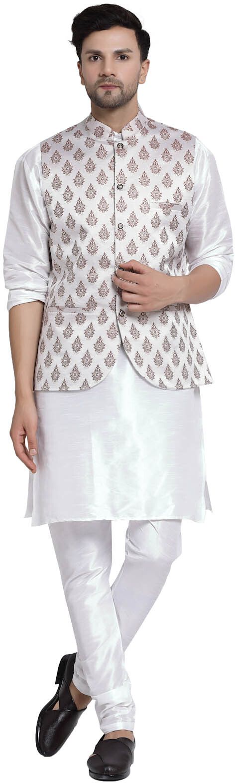 Men Dupion Silk Kurta Pyjama Ethnic Jacket Set-image-34