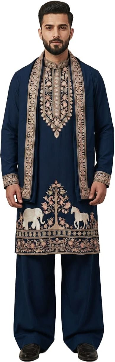Men Art Silk, Polyester Kurta Pant Dupatta Set-image-47