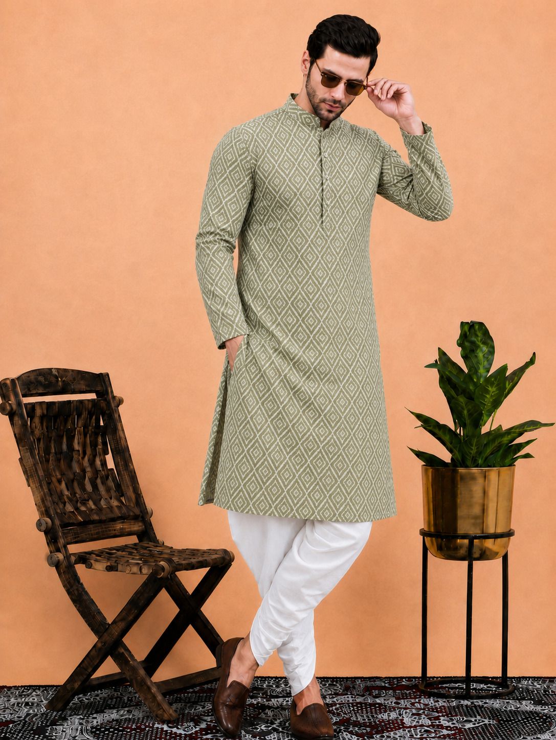 Men Cotton Rayon Kurta Dhoti Set-image-45
