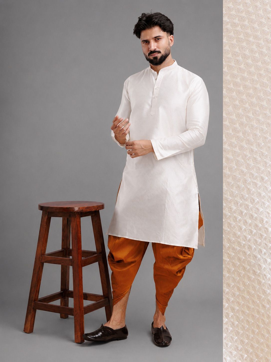 tsarina Men Cotton Silk Kurta Dhoti Pant Set-picture-12