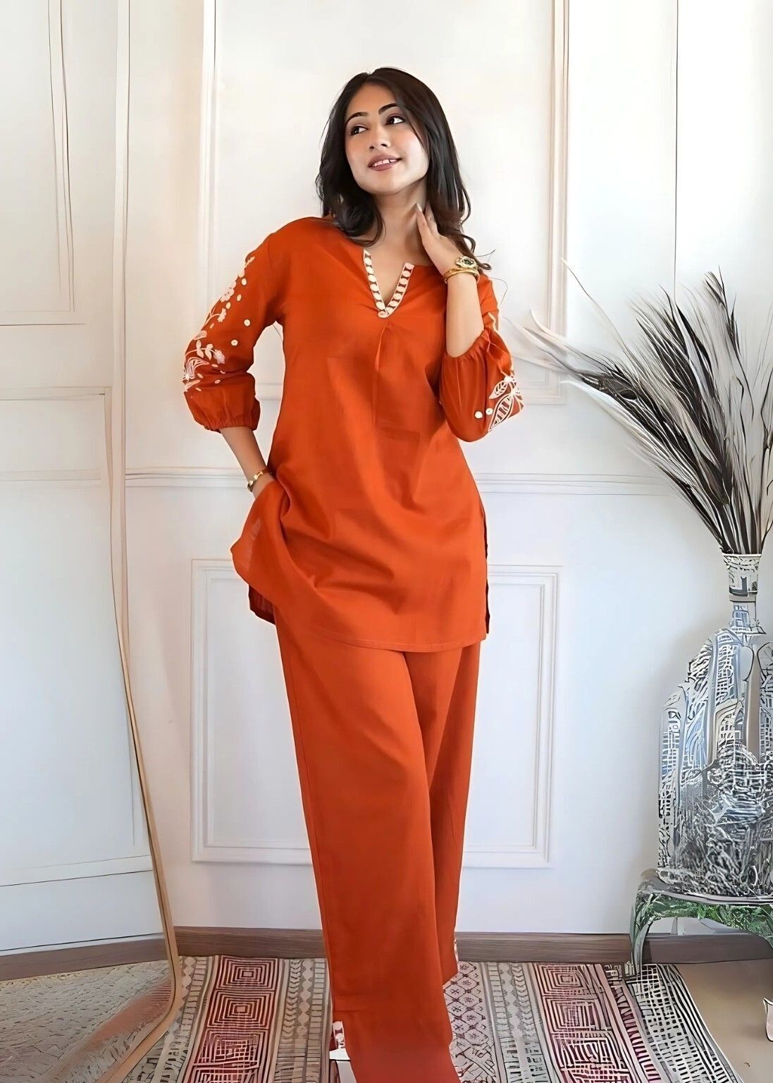 Women Cotton Rayon Kurta Pant Set-image-1