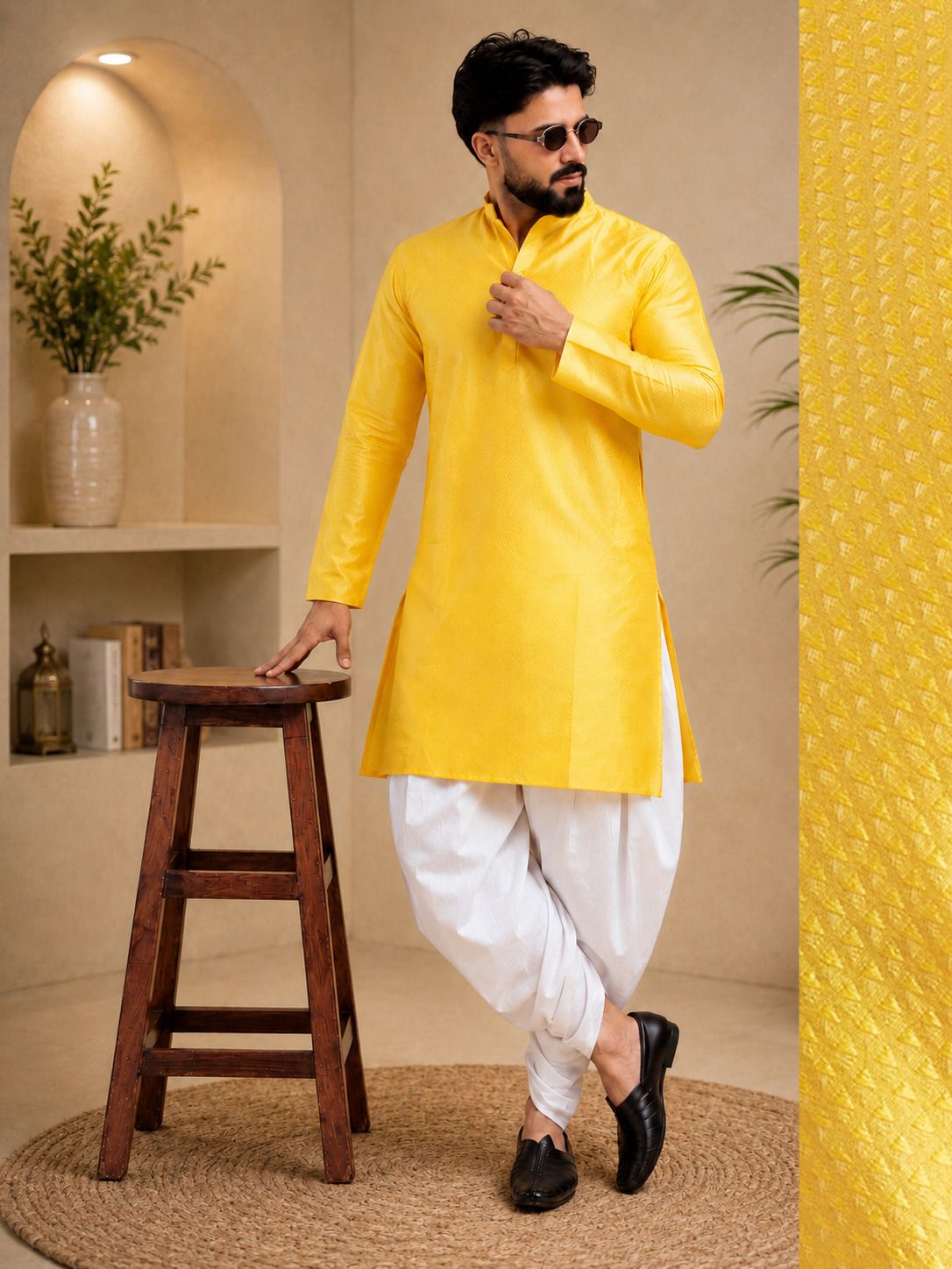 tsarina Men Cotton Silk Kurta Dhoti Pant Set-picture-4