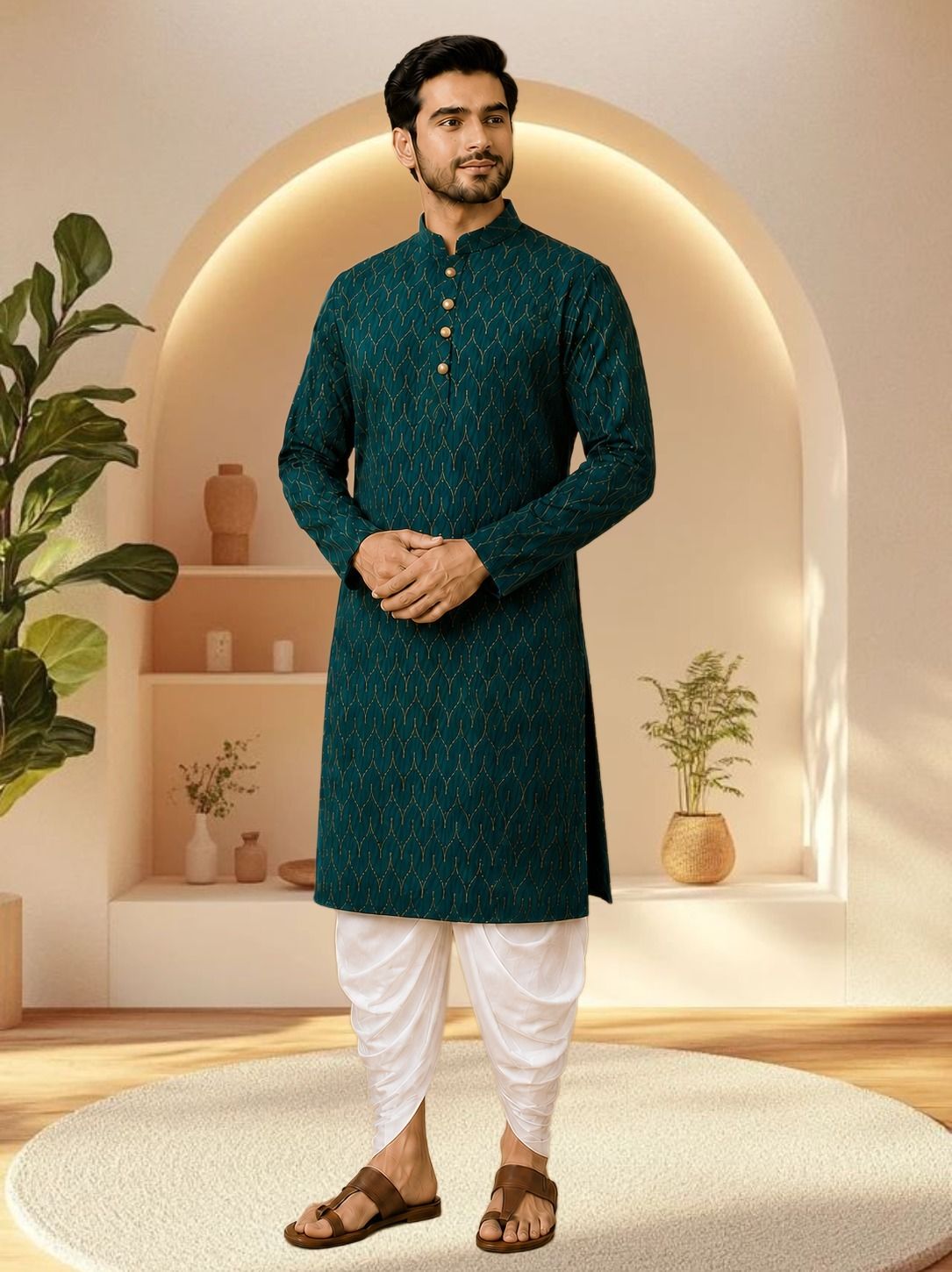 Men Cotton Rayon Kurta Dhoti Set-image-17