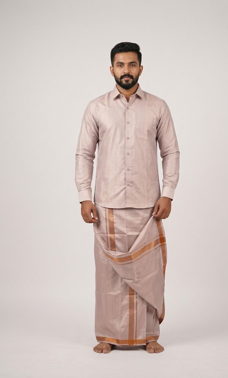 karthikeyan textiles Men Cotton Blend Shirt Dhoti Set-picture-10