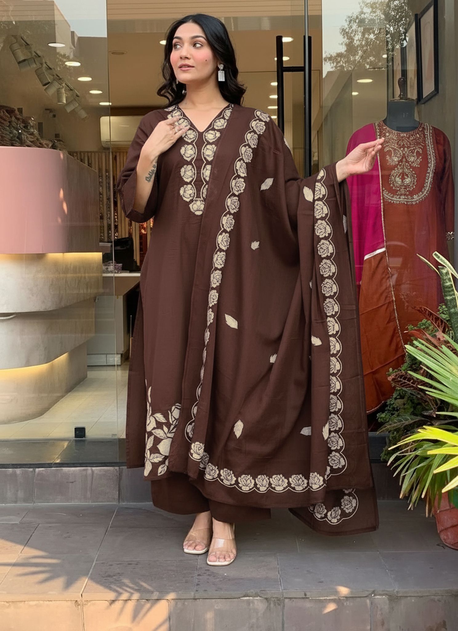 Women Viscose Rayon Kurti Palazzo Dupatta Set-image-32