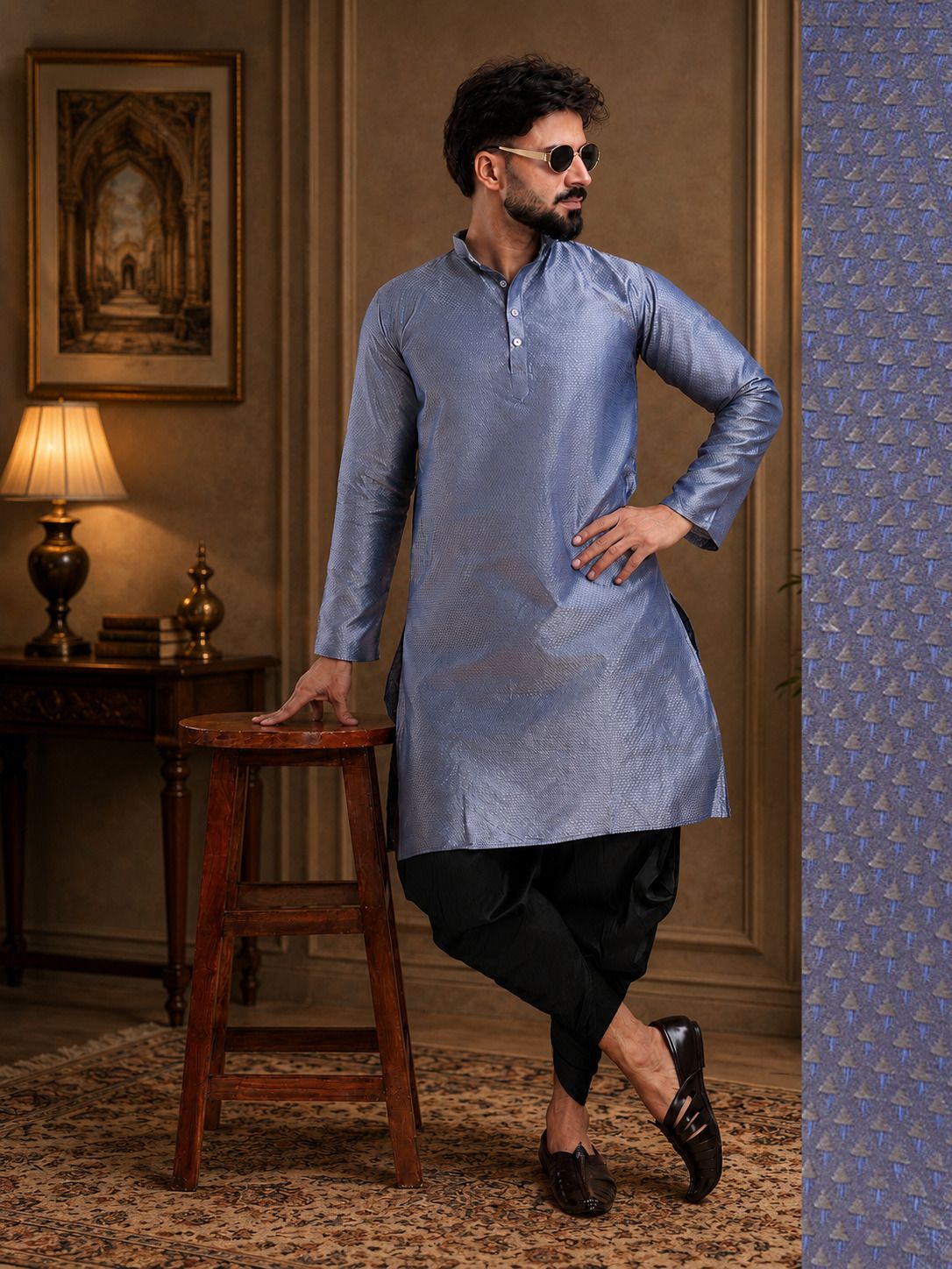 tsarina Men Cotton Silk Kurta Dhoti Pant Set-picture-33
