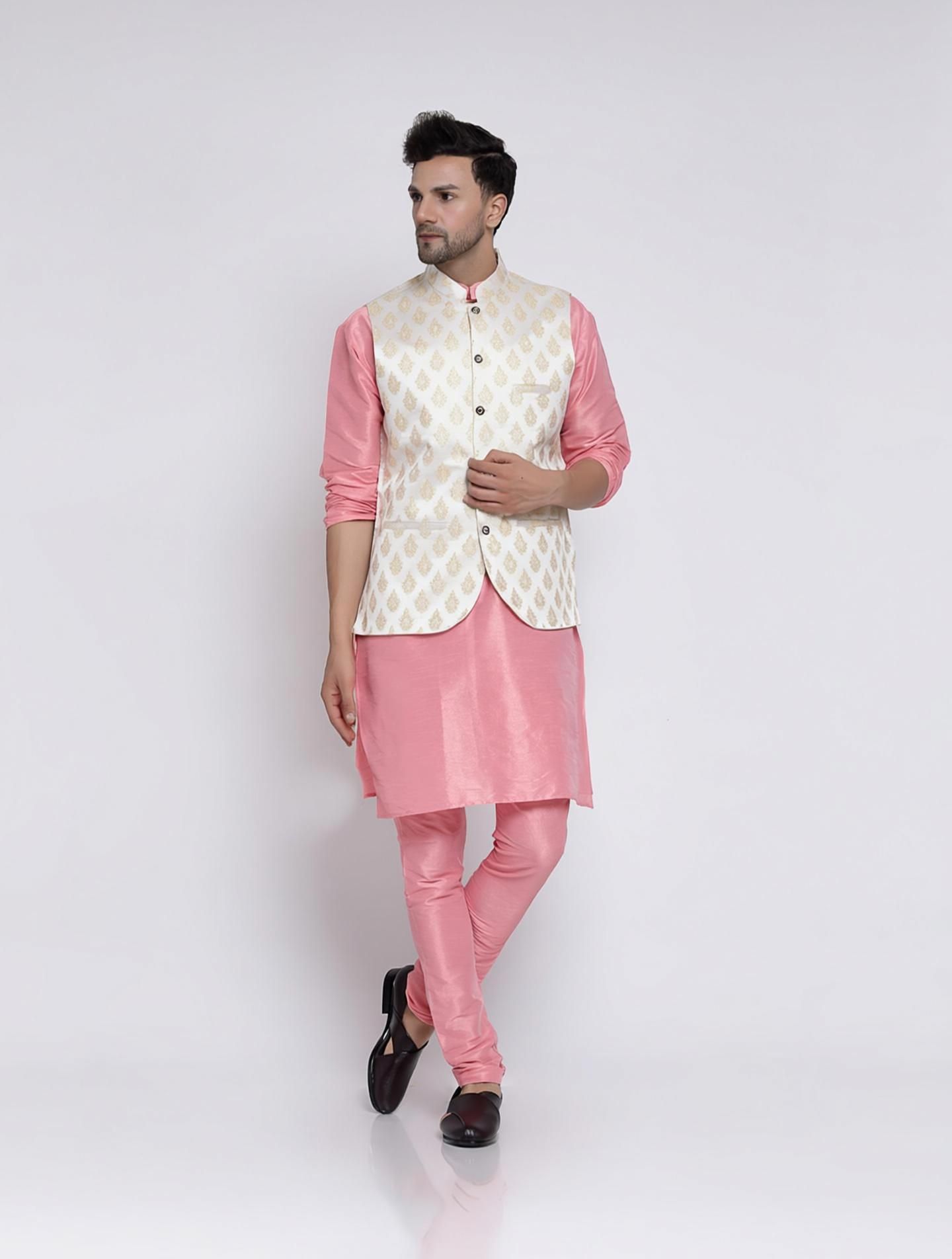 Men Dupion Silk Kurta Pyjama Ethnic Jacket Set-image-35