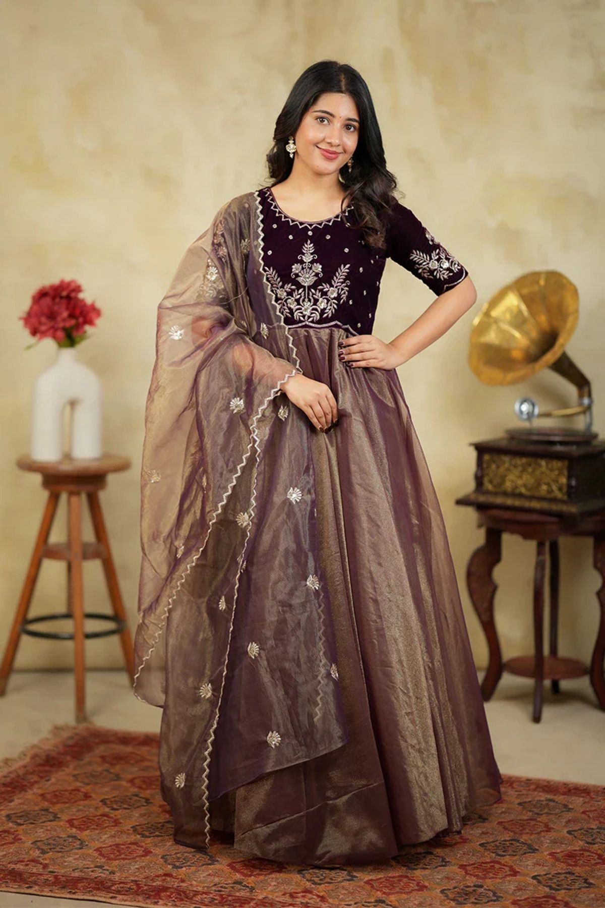 Printed Anarkali Kurta, Bottom & Dupatta Set-image-0