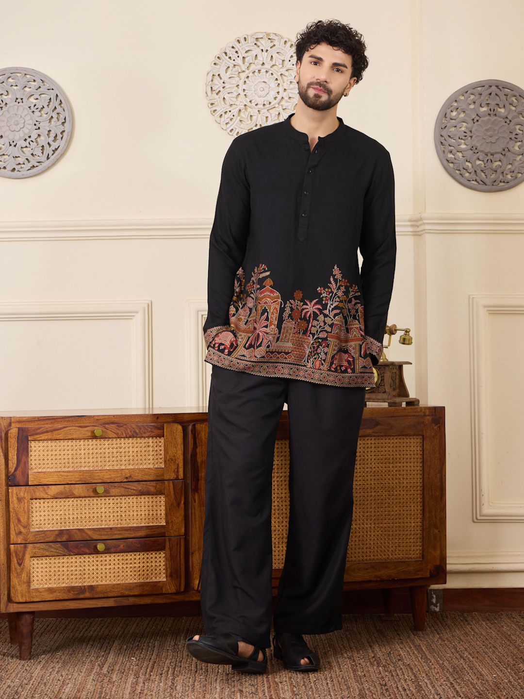 house of pataudi Men Viscose Rayon Kurta Pyjama Set-picture-13
