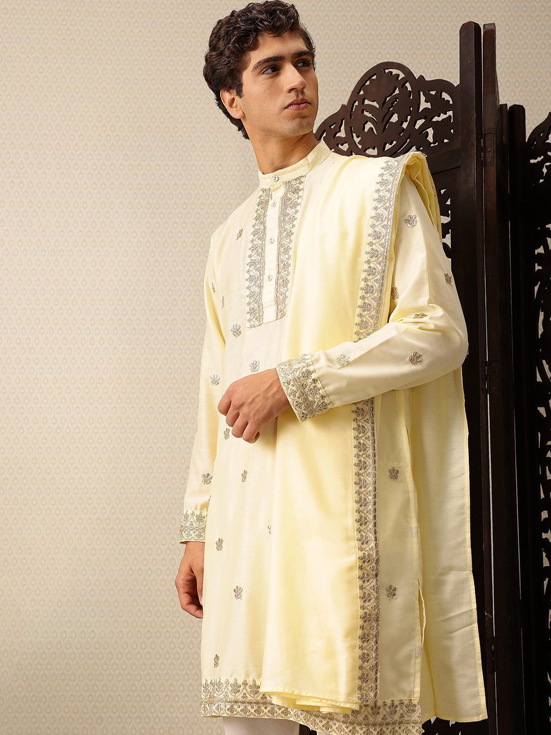 house of pataudi Men Polyester Kurta Pyjama Set-picture-11