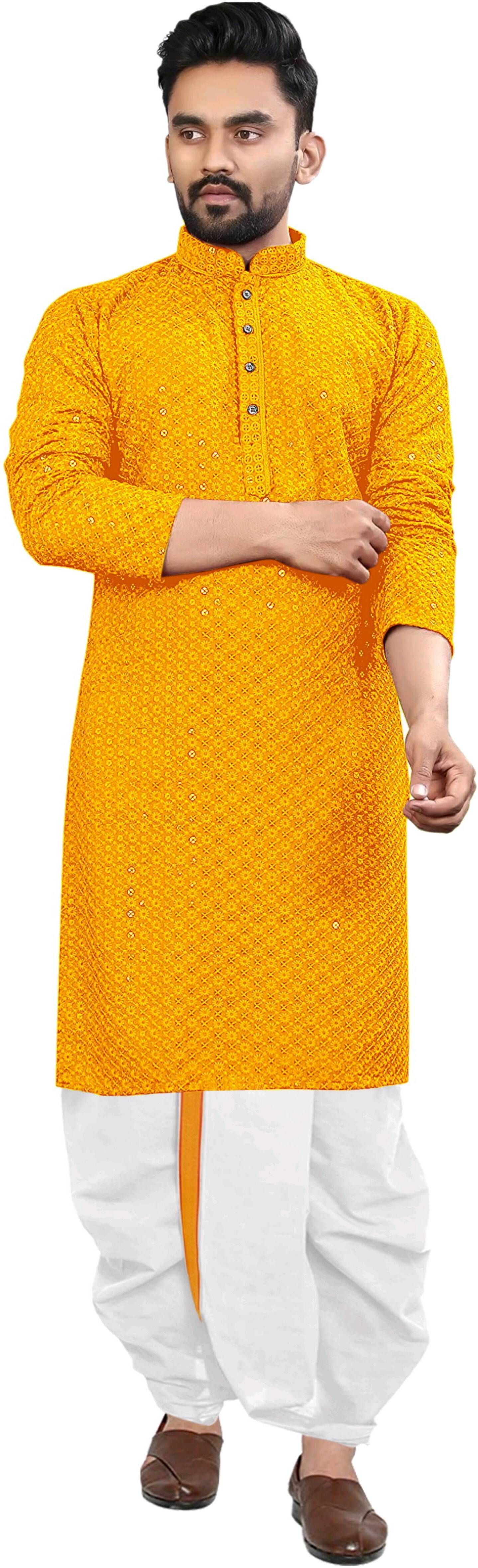click n buy Men Cotton Rayon Kurta Dhoti Set-picture-23