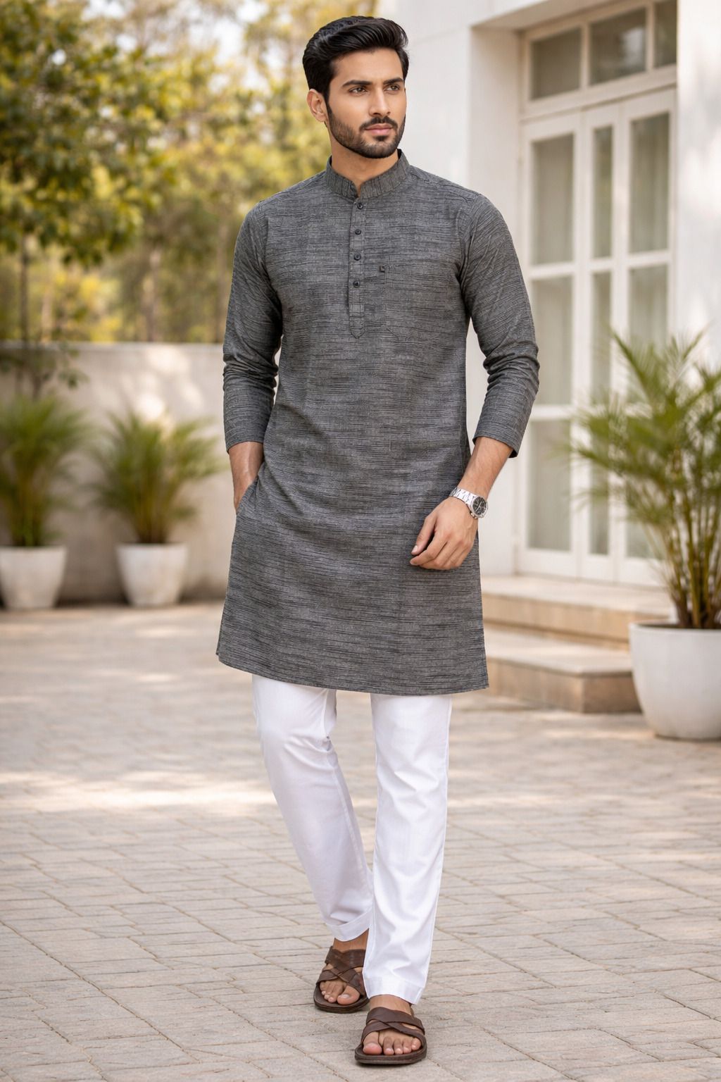 Men Khadi Cotton Kurta Pyjama Set-image-33