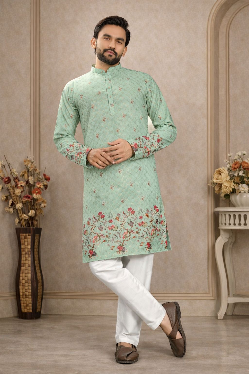 Men Cotton Rayon Kurta Pyjama Set