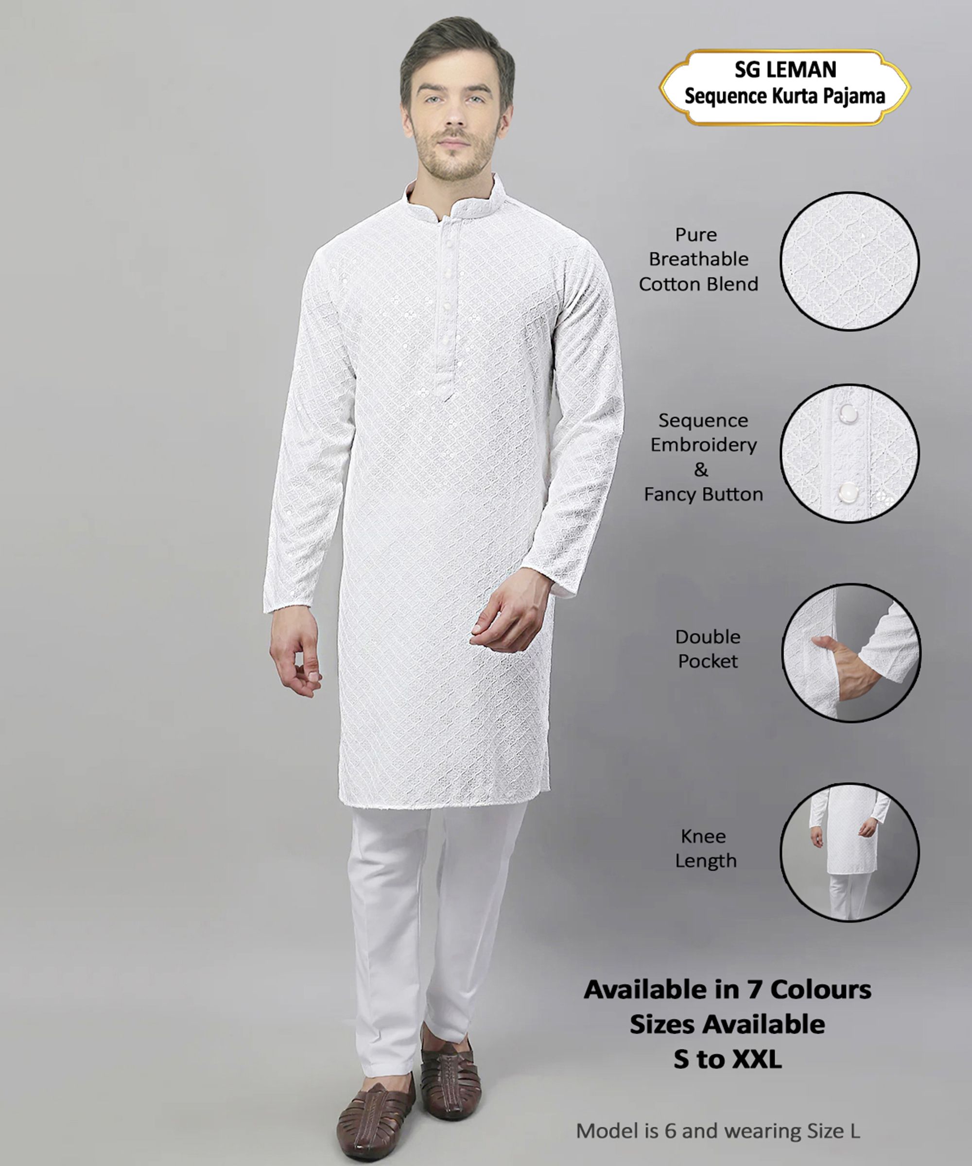 sg leman Men Cotton Blend Kurta Pyjama Set-picture-15
