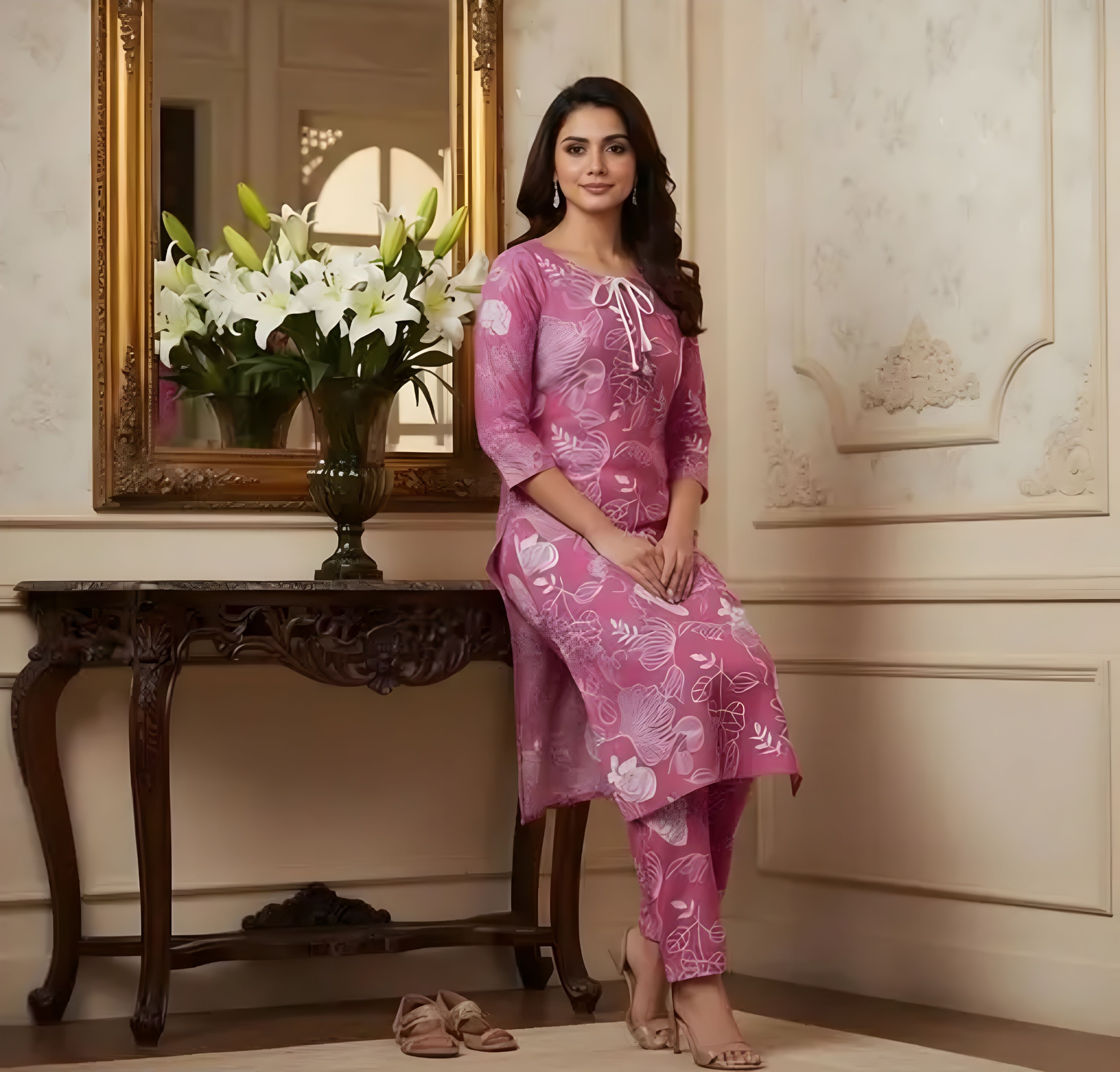 Women Khadi Cotton Kurti Pyjama Set-image-46